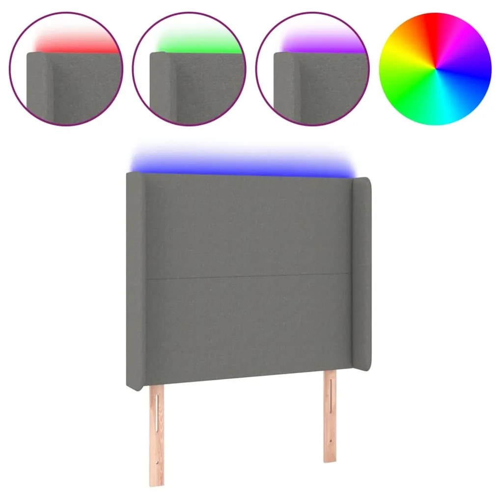vidaXL Tăblie de pat cu LED, gri închis, 83x16x118/128 cm, textil