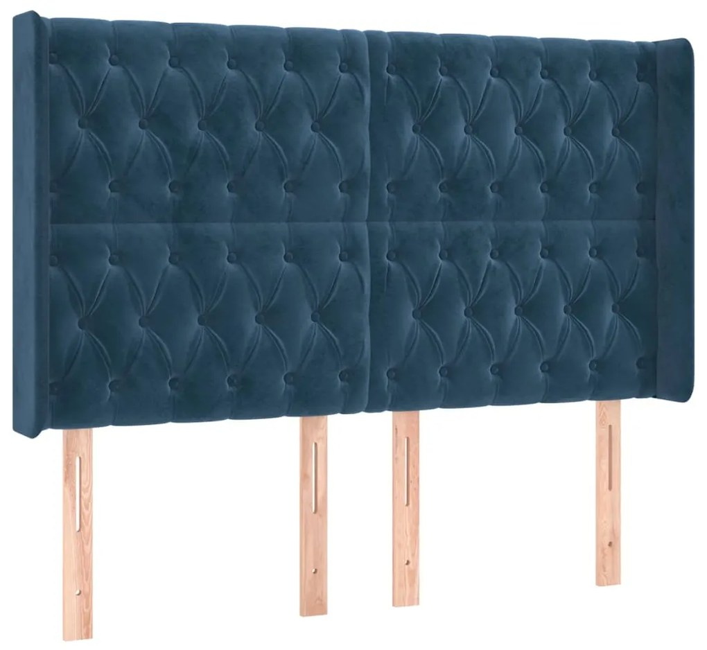 3119974 vidaXL Tăblie pat cu urechi albastru închis 163x16x118/128 cm catifea