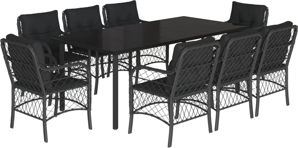 vidaXL Set mobilier de grădină cu perne, 9 piese, negru, poliratan