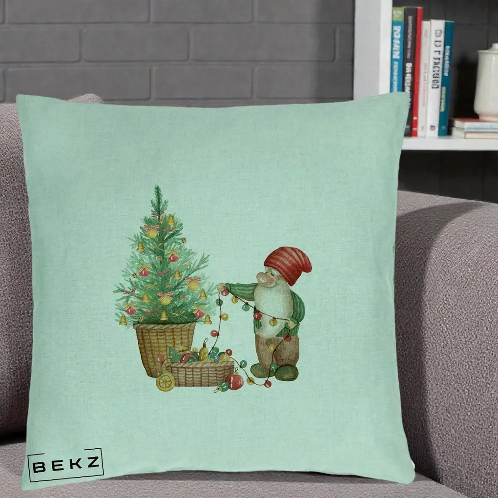 Perna Decorativa Pitic de Craciun cu Brad, 40x40 cm, Verde Menta, Husa Detasabila, Perna Inclusa, BEKZ®