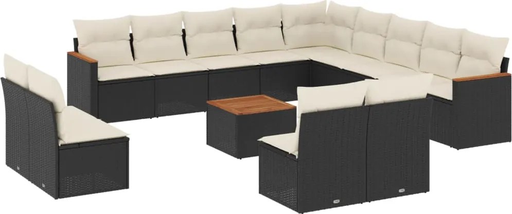 vidaXL Set mobilier de grădină cu perne, 14 piese, negru, poliratan