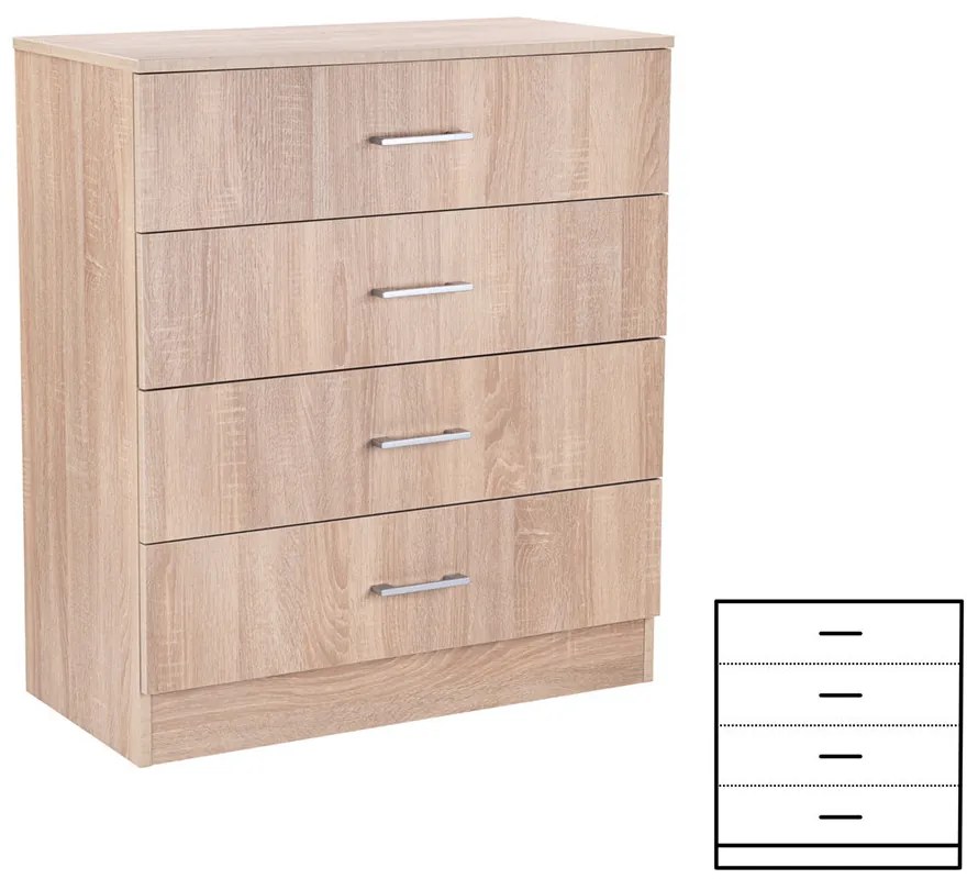 Comodă Miami cu 4 sertare 80x92 cm stejar sonoma-stejar sonoma