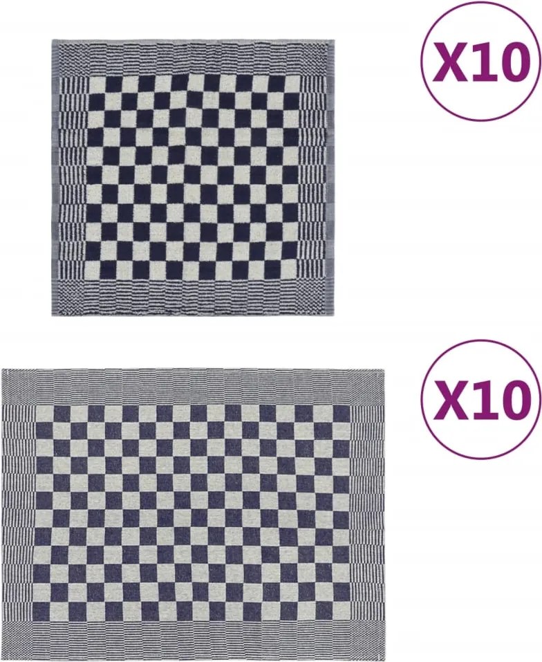 vidaXL Set de prosoape, 20 buc., albastru și alb, bumbac