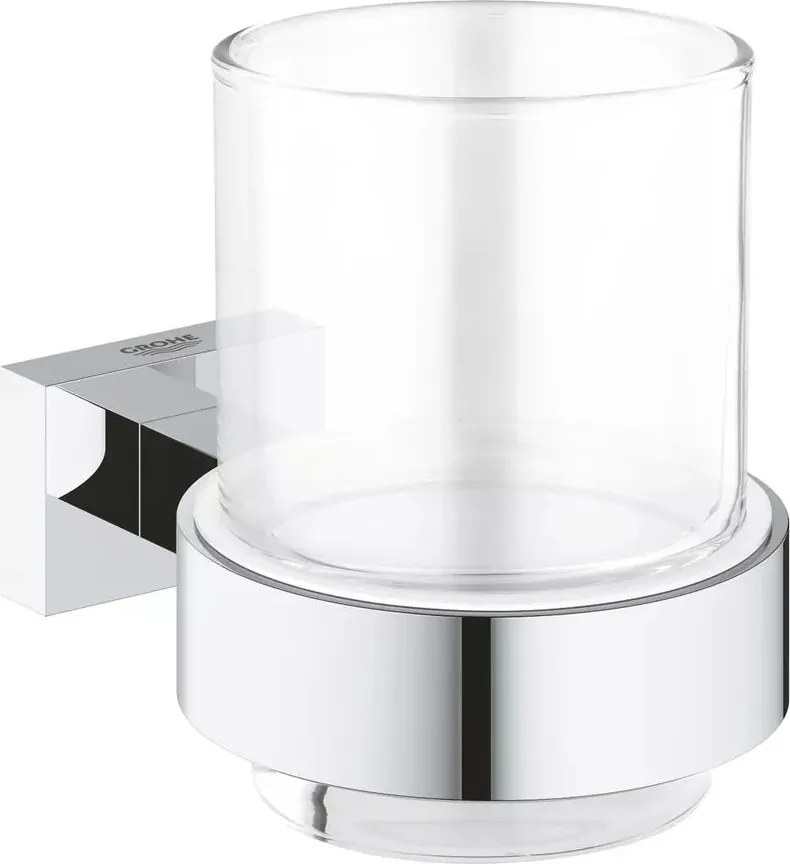 Suport periute de dinti Grohe Essentials Cube crom lucios - sticla transparenta