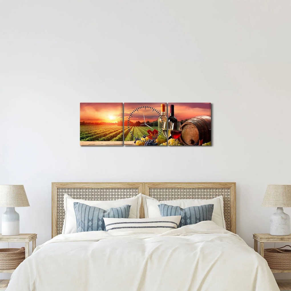 Tablou cu vie și vin (cu ceas) (90x30 cm)