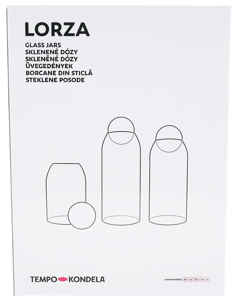 TEMPO-KONDELA LORZA, borcane din sticlă, set de 3, cu dop, sticlă/ plută