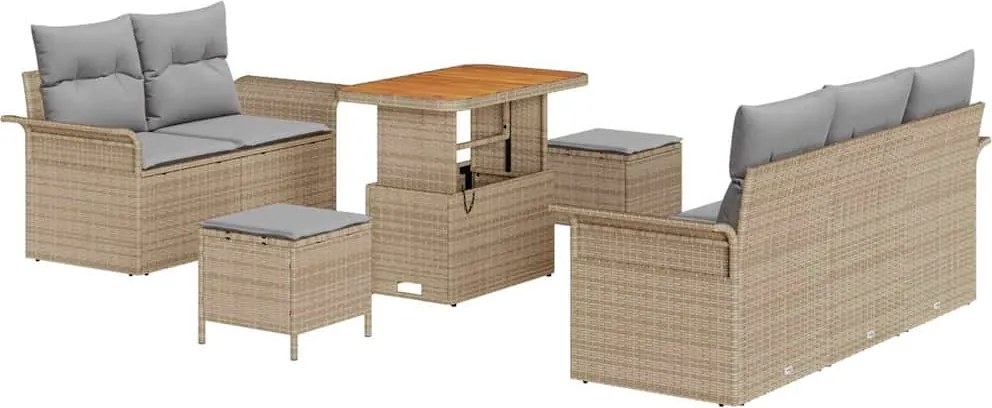 vidaXL Set de canapele pentru grădină cu pernă 8 pcs Bej poliratan