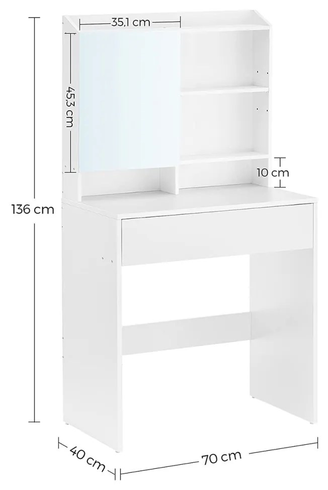 Masa de toaleta Vasagle Alb 70x40x136 cm