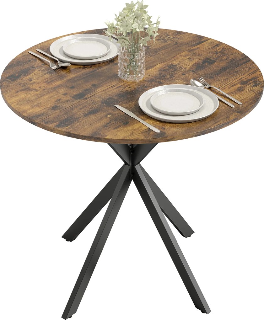 HOMCOM Masă rotundă de dining în stil industrial, cu picioare în cruce din oțel, Ø80x75 cm, maro rustic | Aosom Romania