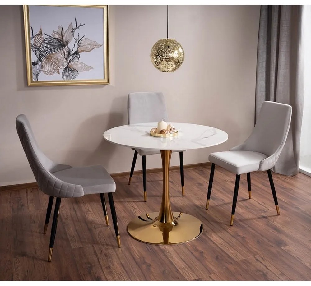 Scaun de bucaterie Piano Velvet, gri deschis/negru