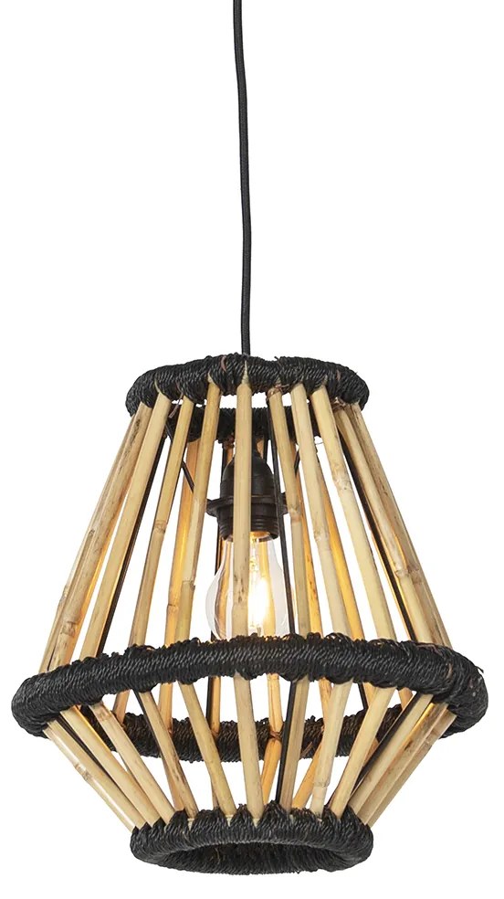 Lampă suspendată orientală din bambus cu negru 32 cm - Evalin