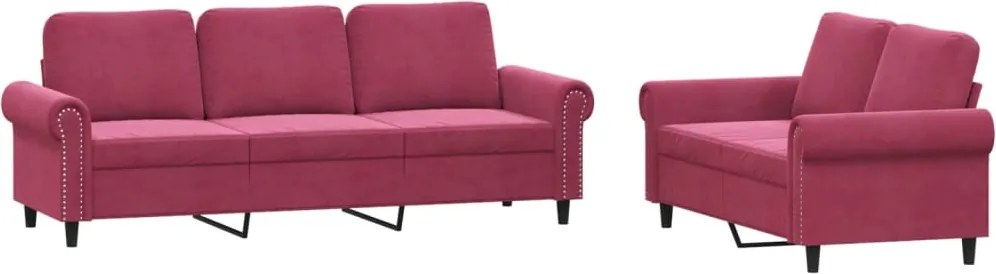 vidaXL Set canapele cu perne, 2 piese, roșu vin, catifea
