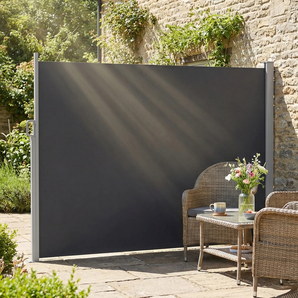 Outsunny Paravan Lateral Retractabil Impermeabil și UV50+, din Aluminiu, Oțel și Poliester, 420x185 cm, Gri Închis | Aosom Romania