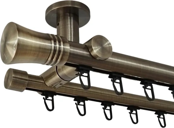 Galerie dublă Capri 25/19 mm aur antic – țeavă profil, prindere tavan (Alege marime: 320 cm)