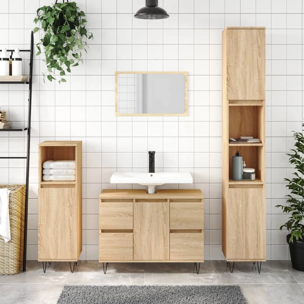 831655 vidaXL Dulap pentru baie, stejar sonoma, 80x33x60 cm, lemn compozit