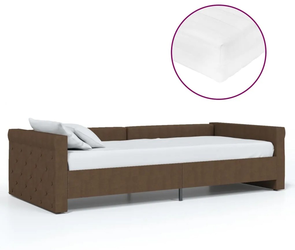 3080317 vidaXL Pat de zi cu saltea & USB, maro închis, 90x200 cm, textil
