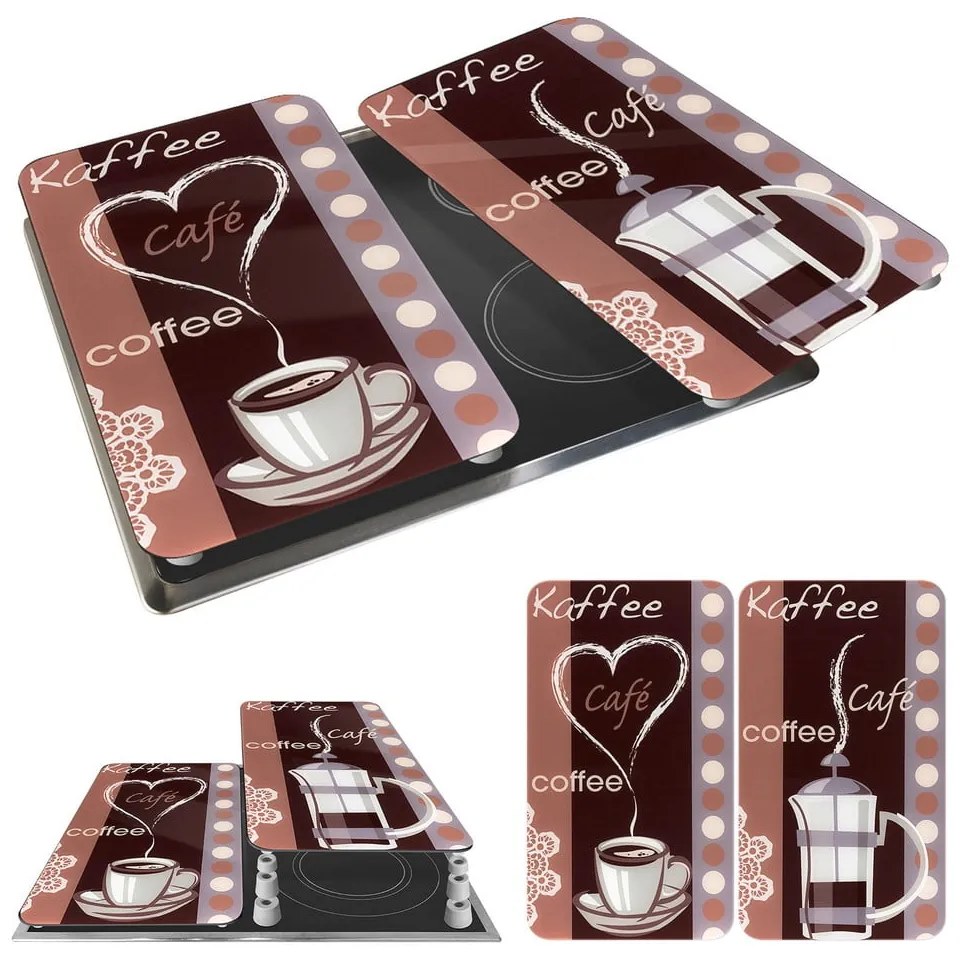 Set 2 protecții din sticlă pentru aragaz Maximex Coffee, 52 x 30 cm