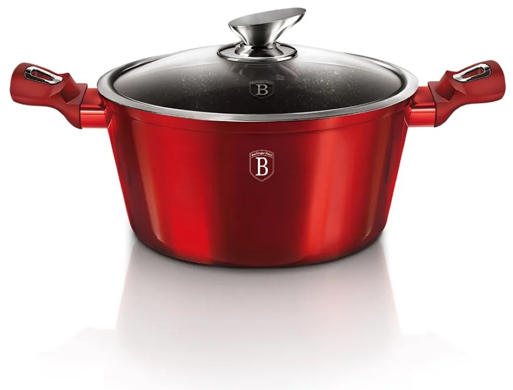 Oală marmorată antiaderentă 24 cm cu capac, 4.5 L – Berlinger Haus BH 1257N, Burgundy Metallic Line