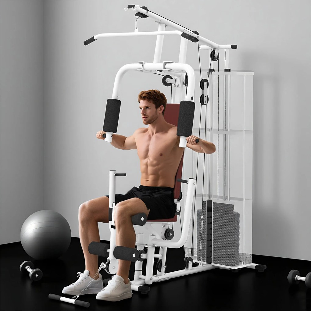 HOMCOM Stație Fitness Multifuncțională cu 4 Perne din Oțel și PU Alb | Aosom Romania