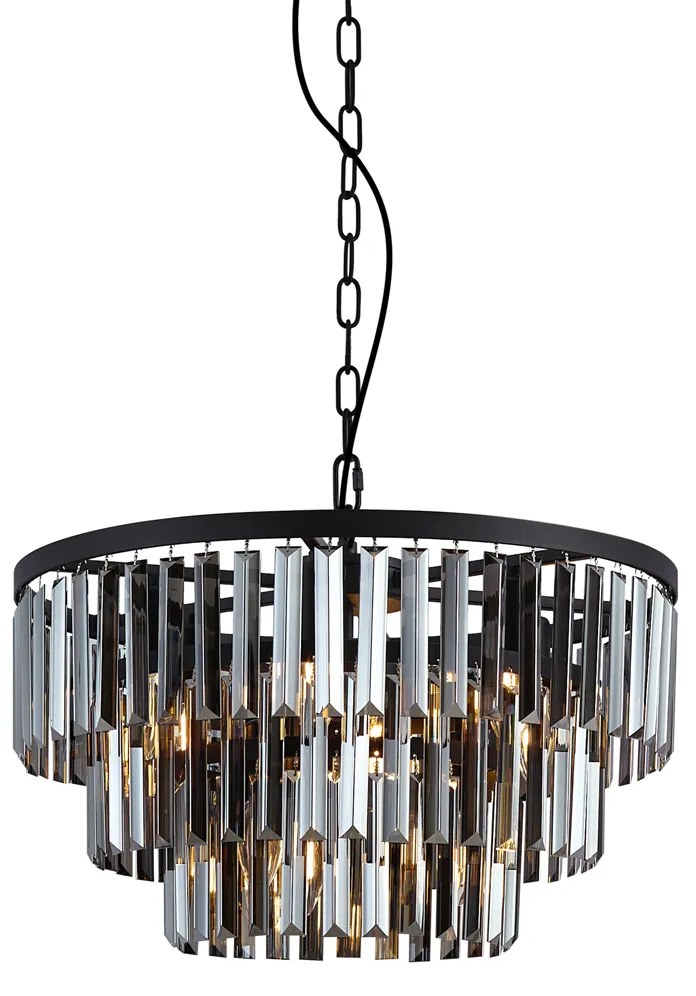 Candelabru modern negru cu sticlă fumurie, 9 lumini - Amel
