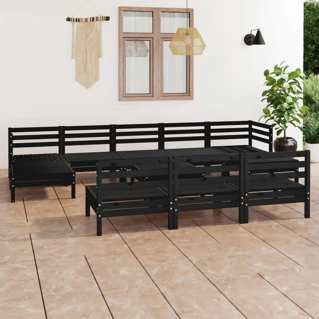 3083373 vidaXL Set mobilier de grădină, 11 piese, negru, lemn masiv de pin