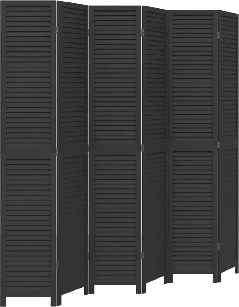 vidaXL Paravan de cameră cu 6 panouri, negru, lemn masiv paulownia