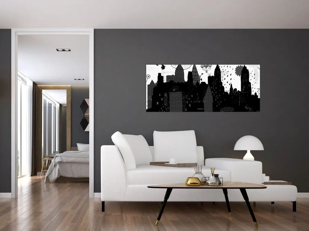 Tablou - Oraș cu inscripții și modele (120x50 cm)