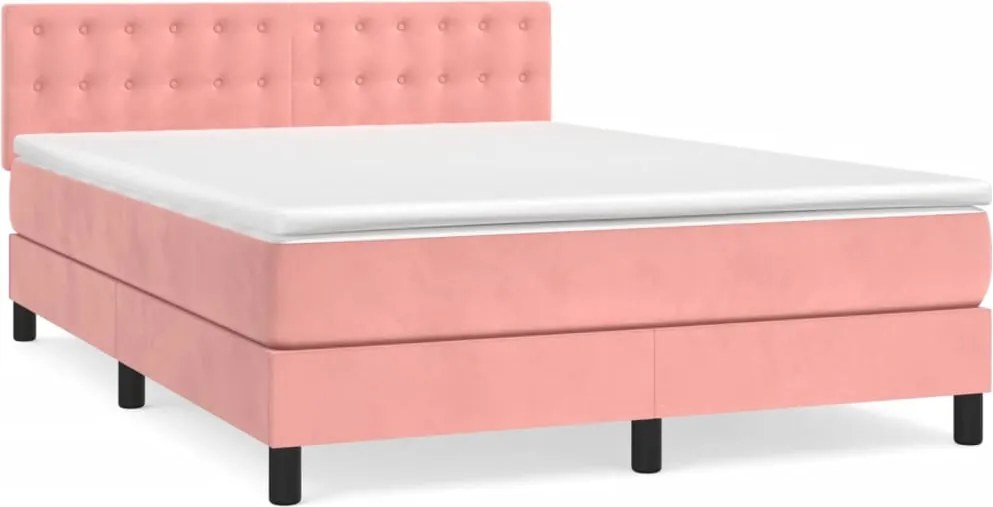 vidaXL Pat box spring cu saltea, roz, 140x200 cm, catifea