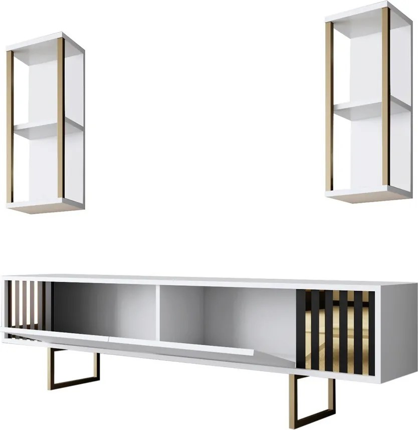 Comoda TV, Hanah Home, Gold Line, 180x30x48 cm, Alb/Negru