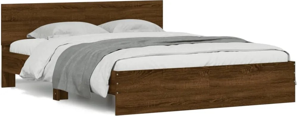 vidaXL Cadru de pat cu tăblie, stejar maro, 150x200 cm