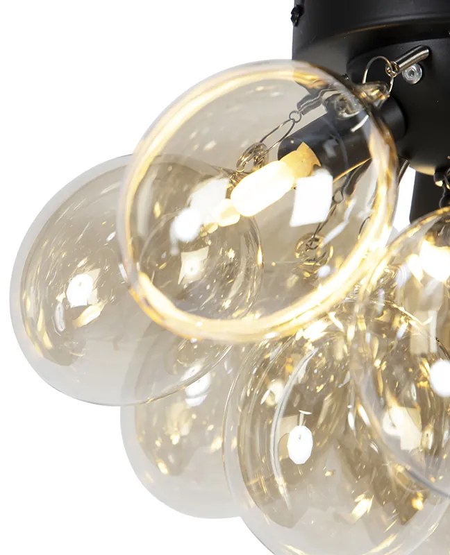 Plafoniera de design neagră cu sticlă chihlimbar 3 lumini - Uvas