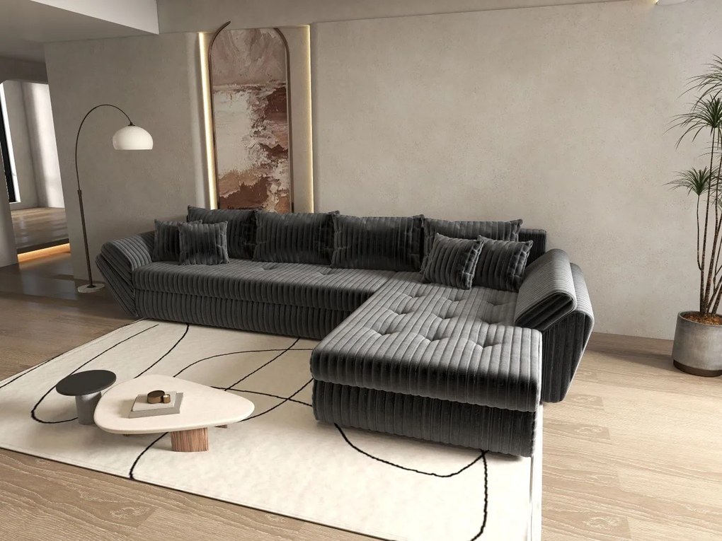 Colțar extensibil dumonde cu ladă de depozitare si sezut confortabil din spuma high-density, Loana XL Ambience Gri II 335x185 cm