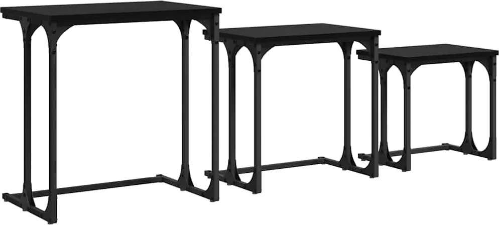 vidaXL Masă de Cafea cu Tăvi Lăsate 3 pcs Stejar negru Lemn compozit