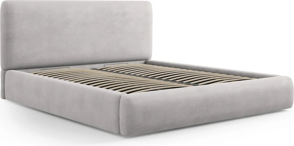 Pat tapitat cu tablie si lada depozitare, Colonel, Cosmopolitan Design, 160x200 cm, material structurat, gri deschis