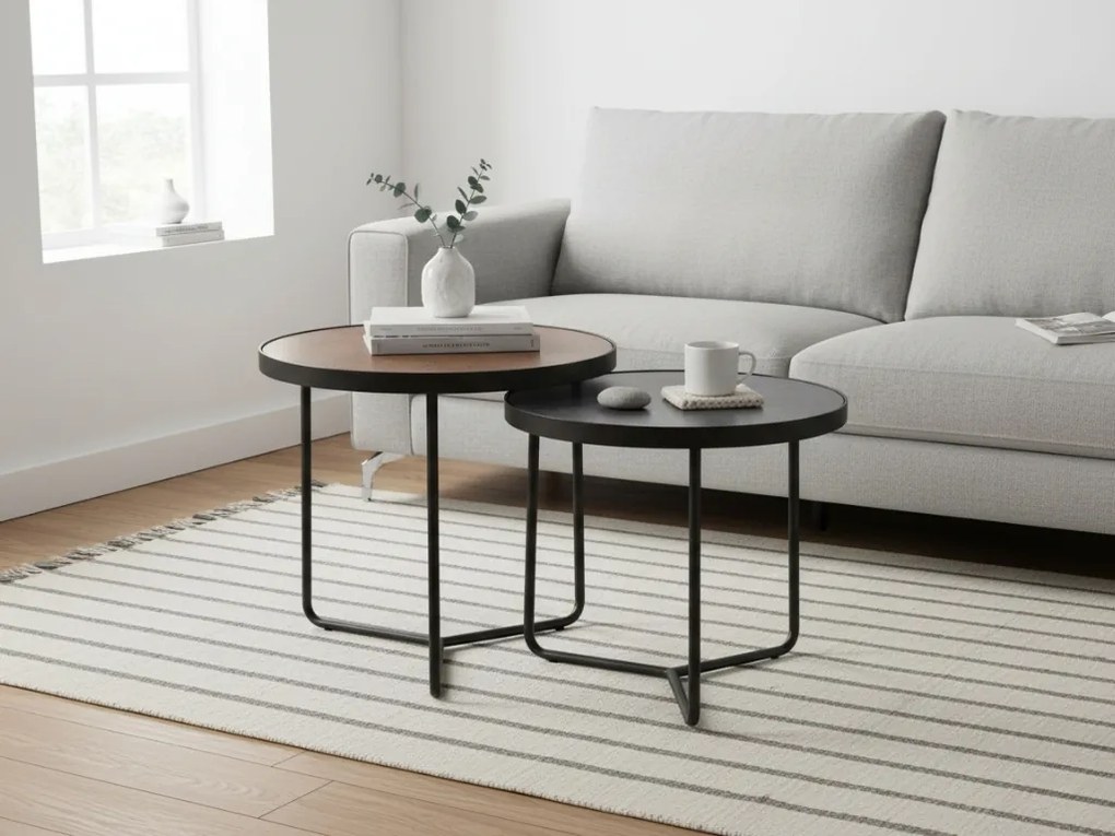 Mese auxiliare PENELOPE set 2 buc Ø 50 cm, maro/negru