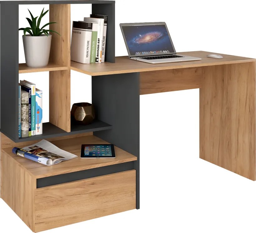 Masă PC, stejar craft auriu/grafit, EROSS NEW