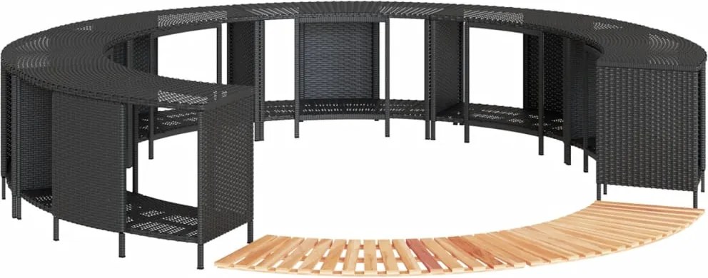 vidaXL Împrejmuire cadă cu hidromasaj, negru, poliratan / lemn acacia