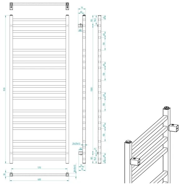 Sapho - Radiator pentru baie METRO, 557 W, 60 x 151 cm, negru mat