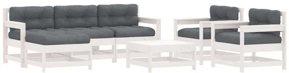 3185823 vidaXL Set mobilier de grădină cu perne, 7 piese, alb, lemn masiv