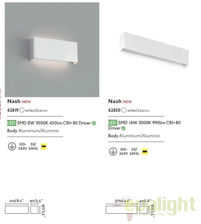 Aplica perete LED moderna cu lumina ambientala up and down NASH 16W 62820