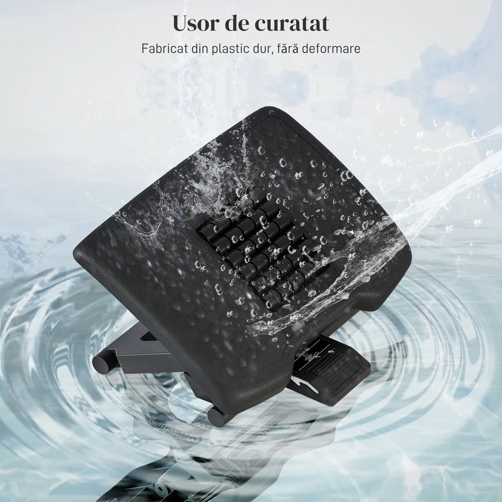 HOMCOM Suport Ergonomic pentru Picioare cu Role de Masaj, Antiderapant și Reglabil pe 3 Înălțimi, 46x35x17 cm, Negru | Aosom Romania