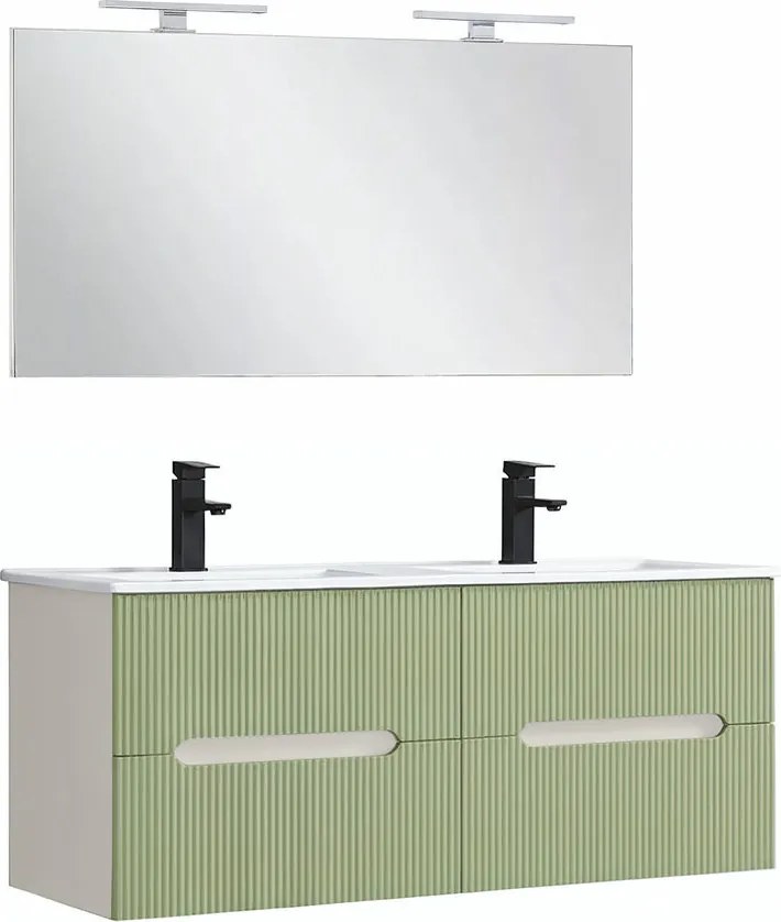 Trent Mobilier de baie 120 cm lavoar ceramic cu oglindă 60x120 cm alb-verde deschis