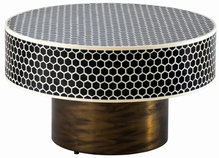 Masuta de cafea rotunda, Mozaic incrustat, Alb-Negru, HARMONY NATURE 60cm