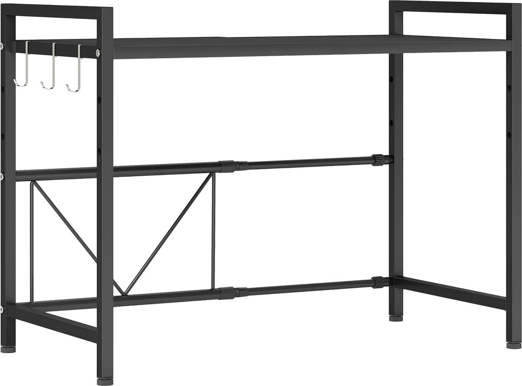 HOMCOM Suport extensibil pentru cuptor cu microunde pe 2 niveluri cu 3 cârlige, din metal, negru | Aosom Romania
