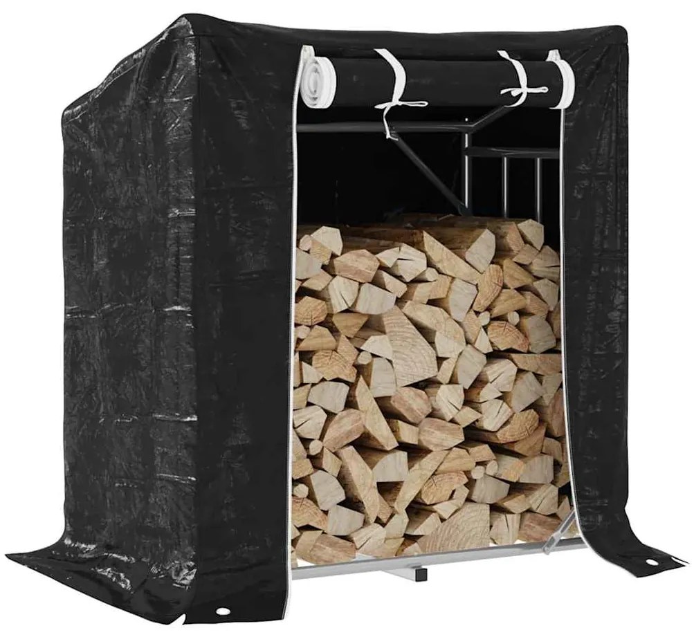 vidaxL Raft pentru lemn de foc cu capac de ploaie otel galvanizat