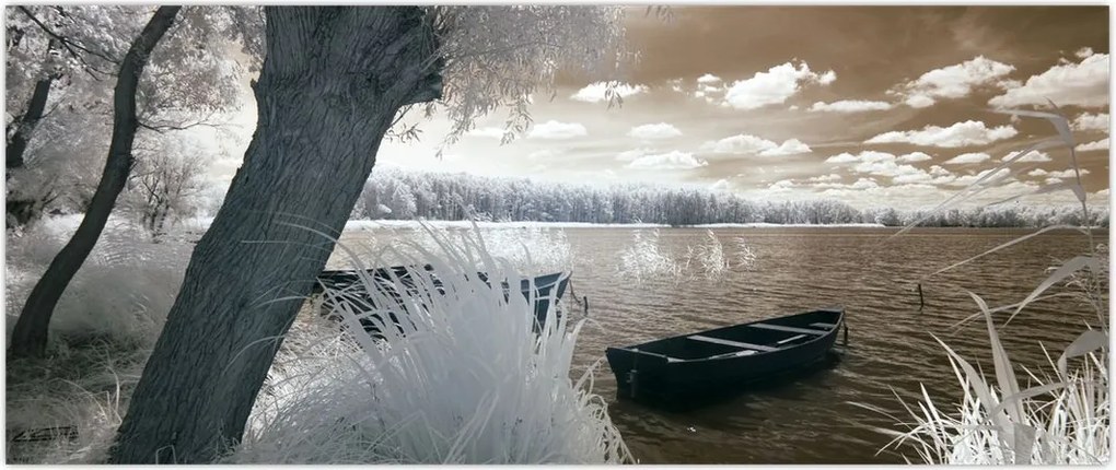 Tablou cu barca pe lac (120x50 cm)