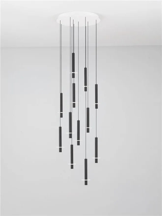 Lustra cu 12 Pendule tub subtire aluminiu negru si alabastru LED NOEMI