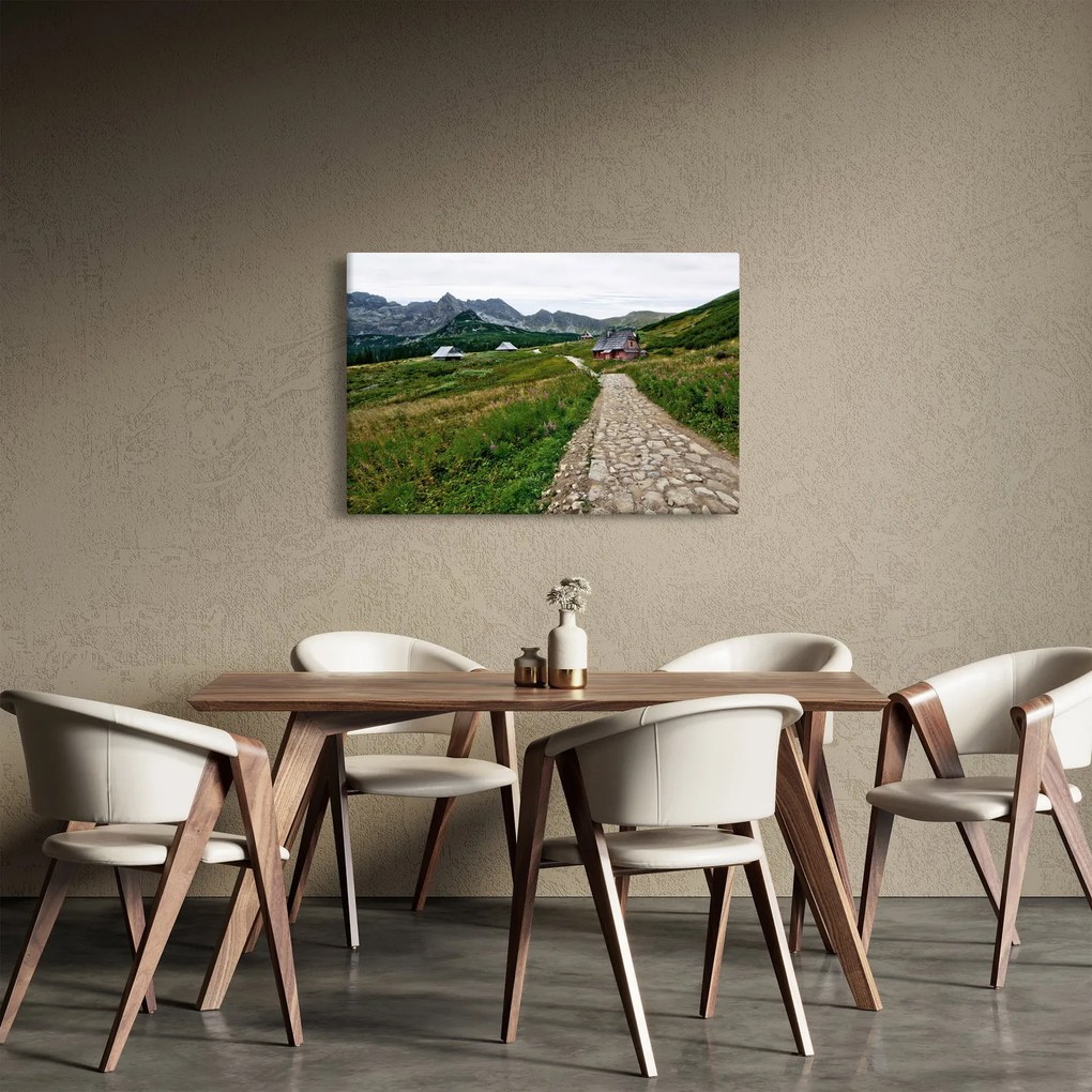 Tablou - Peisaj montan cu case (90x60 cm)