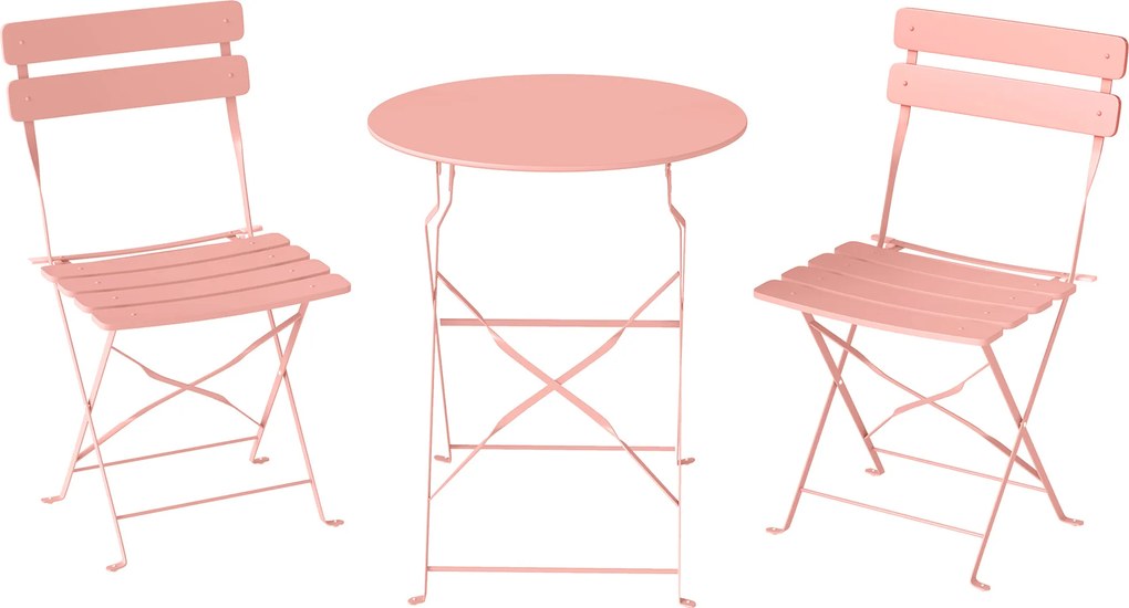Outsunny Set bistro de grădină 3 piese Masă și 2 scaune pliante cu lamele Dublă protecție anti-rugină Roz | Aosom Romania