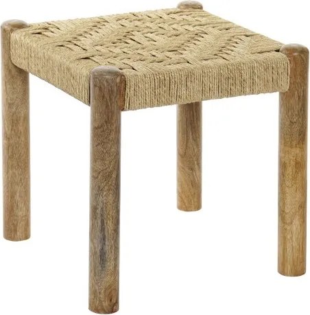 Taburet din lemn masiv de mango cu șezut împletit din frânghie naturală, 40,5×40,5×41 cm, „Weave"